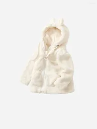 Jackets Baby Boy Girl Hooded Coat Autumn Winter Chic Fleeced Jacket Infant Kid Child Fashion Print Letter White Pocket Outerwear