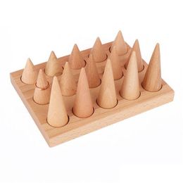 Jewellery Pouches Bags A2Ua Natural Wood Cone Shape Finger Ring Stand Holder Showcase Display Stands Rings Bracelet Tray Drop Dhgarden Dhfmc