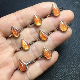 Cluster Rings 1Pc Fengbaowu Natural Gold Sunstone Ring Water Droplet Drop Oval Cabochon Various Shape 925 Sterling Silver Fashion Jewelry