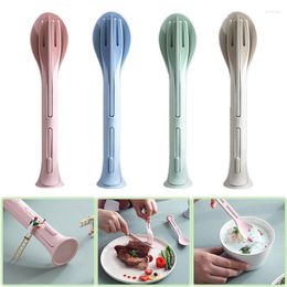 Dinnerware Sets 3Pcs/set 3 In 1 Portable Wheat Straw Cutlery Set Outdoor Travel Knife Fork Spoon Picnic Lunch Salad Tableware Supplie