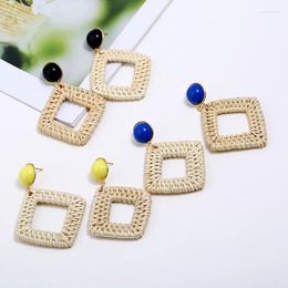 Dangle Earrings Fashion Hand-woven Women Rhombus Hollow Exquisite Bamboo Bohemian Ethnic Geometry Lady Personality Charm Sexy