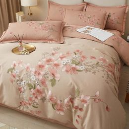 Bedding Sets Four-Piece Retro High-End Cotton Simple Floral Printing And Dyeing Bed Sheet Quilt Quilted Twill Four Seasons Universal