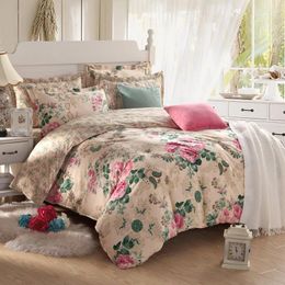 Bedding Sets Four-Piece Set Fresh Pastoral Style Pure Cotton Quilt Cover Thickened Warm Twill Flower Printing Dyeing SimpleHousehold