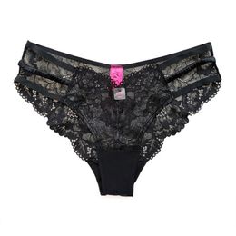 Women's Panties Black Leather Embroidery Hollow Outer Low Waist Lace Women's Underwear Solid Colour Sexy Short Women's Underwear Gift BR069 230403