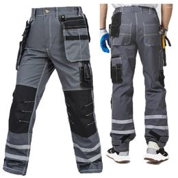 Men's Pants Cotton Working Trousers Multi Pocket Wear Resistant Cargo Electrics Labor Repairman Hi Vis Safety