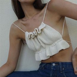 Women's Tanks Summer Sexy Little Cloth Bellyband Women's Jacket Girls Vest Ruffled Collar Knitted Chest Shade Decoration Lace Up Bustier