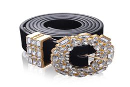 Luxury Designer Big Strass Belts For Women Black Leather Waist Jewellery Gold Chain Belt Rhinestone Diamond Fashion5964935