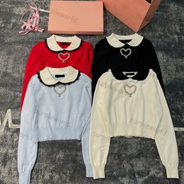 Designer Pullover Womens College Style Color Contrast Collar Embroidered Letter Knitwear Cute 4 Color Top