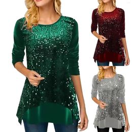Women's Blouses Women'S Spring And Summer Solid Colour Sequin Round Neck Splicing Loose Women Lace Womens Tall Tops Tunics