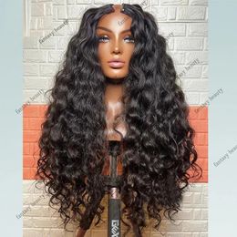 30" Wavy U Part Wigs Human Hair Natural Black 1x4 Openning Loose Deep Wave V Part Glueless Wig 250 Density Full End None Lace