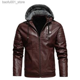 Men's Down Parkas Plus Velvet Tactical Leather Jacket Men Windproof Fleece Hooded Warm Motorcycle Jackets Fashion Casual Military Pu Jacket Coat Q231103