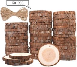 Arts and Crafts 50pcs Natural Wood Slices Round Circle Tree Bark Log 27cm Wooden Circles for DIY Wedding Decorations Christmas Ornaments 231102