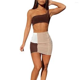 Work Dresses Women Sexy Dress Sets Fashion Outfit Single Shoulder Bodycon Patchwork Crop Top Skirt Set For Party 2023