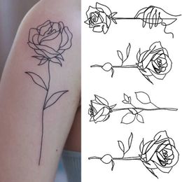 Temporary Tattoos 1PCS Black Rose Temporary Tattoo Sticker Flower Butterfly Body Legs Arm Art Realistic Fake Tattoo Festival Party Bikini Tattoos Z0403