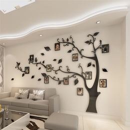 Wall Stickers 3D Acrylic Tree Po Frame Wall Decal Sticker Crystal Mirror Face Decal Sticker Paste on TV Background Wall DIY Family Po Frame Wall Decoration 230403