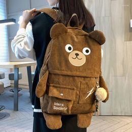 School Bags DCIMOR Corduroy Cute Bear Women Backpack Female Embroidery Big Winter Schoolbag Multi-pocket Travel Bag For Teenage Girls