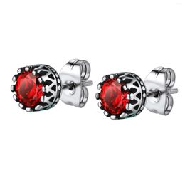 Stud Earrings Starlord Stainless Steel Crown Red/Black Zircon For Men Women PSE4952G