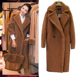 Teddy Bear Overcoat Faux Fur Coat Winter Thick Warm Sheepskin Coat For Women Long Pockets Plus Size Female Plush Outwear273P