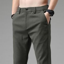 Elastic Waist Classic Man Casual Pants Straight Regular Fit Streetwear Work For Men Black Army Green Grey 708 Men's233B