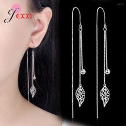 Dangle Earrings 925 Silver Needle Fashion Jewellery Simple Hollow Leaf Tassel Long Box Chain Thread Pendientes Ear Decoration Ornaments