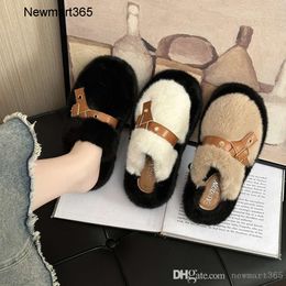 Premium Feeling Fur Shoes For Women Outerwear 2023 Autumn Winter New Belt Buckle Thick Bottom Lazy Slippers