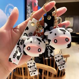 Cartoon Silicone Cows Keychain Creative Cute Animal Milk Cow Pendant Car Key Chains Bag Accessories Jewelry Christmas Gift