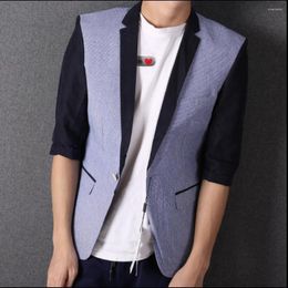 Men's Suits Spring And Autumn Casual Coat Men Three Quarter Sleeve Fashion Slim Small Suit Jacket Splice Blazers Hairstylist Costumes