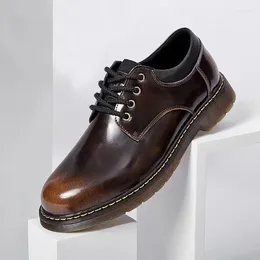 Dress Shoes LIHUAMAO Soft Cow Leather Oxford Men Lace Up Thick Sole Heel Party Walking Casual Derby