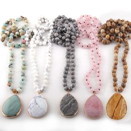 Chokers Fashion Bohemian Jewellery Natural Stone Knotted Stone Matching Drop Pendant Necklaces Women Beaded Necklace 230403