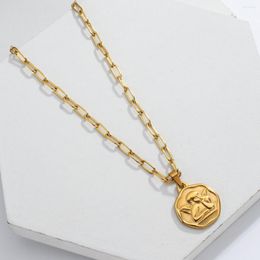 Chains Greatera Stainless Steel Cupid Angel Portrait Pendant Choker Necklace For Women Gold Color Metal Thin Chain Jewelry