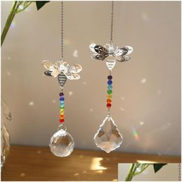 Garden Decorations Metal Bee Crystal Suncatcher Pendant Colorf Beads Hanging Drop For Outdoor Indoor Window Wedd Dhvyg