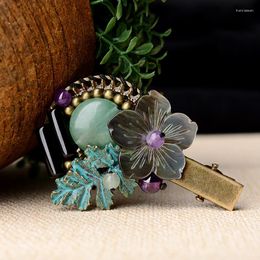 Brooches Fashion Vintage Grey Shell Flowers Brooch Purple Crystal Ethnic Butterfly Pins Bronze Tree