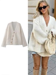 Women's Jackets Autumn Fashion Solid Colour V Neck Knitted Cardigan Y2k Long Sleeved Single Breasted Jacket Striped Loose Jumper 231102