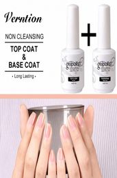 Verntion Bottom Gel 15ml No Wipe Top Base Coat UV Nail Gel No Sticky Nail Polish Easy Clean Foundation UV Polish DFyp1403417