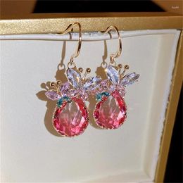 Dangle Earrings FYUAN Korean Style Butterfly Zircon Crystal Drop Pink Water Women Girls Jewellery Gifts