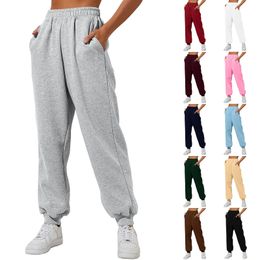 Outdoor Pants Women's wool lined sports pants wide straight leg pants winter warm pants daily casual jogging pants 231103