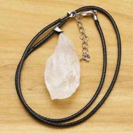 Pendant Necklaces Natural Raw Ore White Crystal Irregular Black Pendants Leather Rope Necklace Healing Charms Fashion Jewellery Accessories