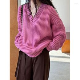 Women's Sweaters Winter Drop Shoulder Sleeve Oversize Sweater Women V-neck Hole Loose Knit Pullovers