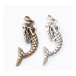 Arts And Crafts 80Pcs 34X12Mm Vintage Bronze Antique Sier Colour Mermaid Charms Metal Alloy Pendant For Bracelet Earring Necklace Diy Dhtl8