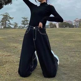 Women's Jeans Vintage high waist black jeans women Korean version of ins loose and thin wide-leg pants college style wild straight-leg pants 230403