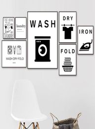 Wash Dry Fold Iron Laundry Funny Sign Quote Wall Art Canvas Painting Nordic Posters And Prints Wall Pictures For Bathroom Decor9124157