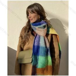 Scarves Rainbow Plaid Scarf Women's Autumn and Winter Thick Warm Soft Wax Moselle Tassels Long Style Non Perforated Leather Shawl 231103