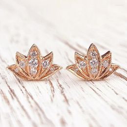 Stud Earrings Huitan Simple Stylish Flower For Women Ear Piercing Rose Gold Colour Teens With Shiny CZ Statement Jewellery