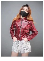 Women's Jackets Spring Autumn Stage Costume Woman Coat Zipper Sequiend Jacket Long Sleeve Bling Female