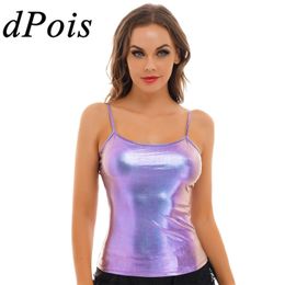 Women's Tanks Camis Women Shiny Patent Leather Sleeveless Vest Camis Top Spaghetti Straps Metallic Tank Top For Hip Hop Pole Dance Costume Clubwear 230331