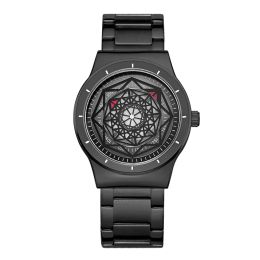The New Men Fashion Ideas Circular Business And Leisure Stainless Steel Personality Trend Waterproof Black Quartz Watch