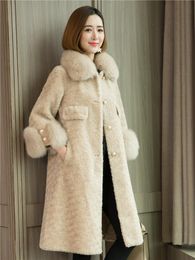 Women's Fur & Faux Lamb Coat 2023 Winter Collar Sheep Shearling Slim LongWomen's Women'sWomen's