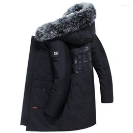Men's Down 2023 Casual Jacket Mid-length Loose Large Size Trendy Fur Collar Cotton Coat Winter Men