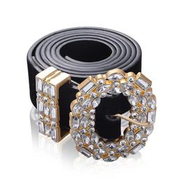 Luxury Designer Big Strass Belts For Women Black Leather Waist Jewellery Gold Chain Belt Rhinestone Diamond Fashion5289676