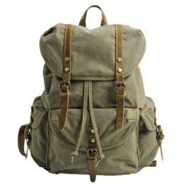 School Bags Oil Waxed Canvas Traveling Students Rucksacks Large Capacity Laptop Daypacks Pure Cotton Leather Backpacks 2023